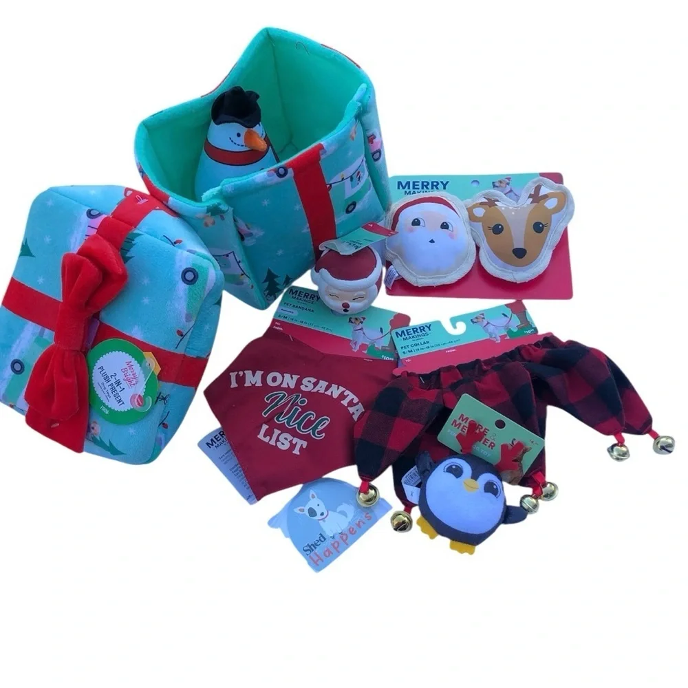 NWT Dog Christmas gifts Box of toys Bandana S/M